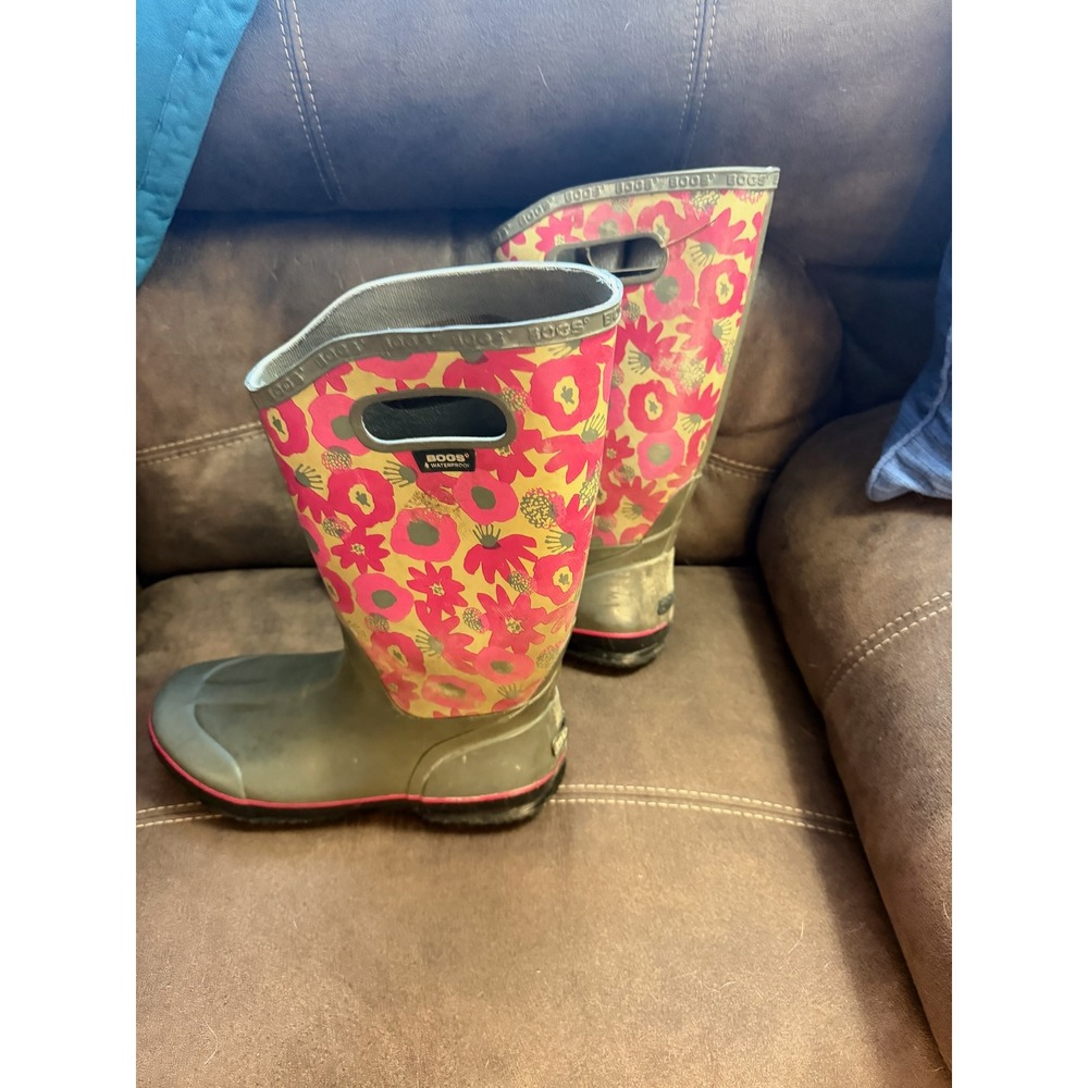 Bogs Classic High Waterproof Rain Boots Womens 10 Floral Pink Olive 71783-012 - Picture 3 of 10